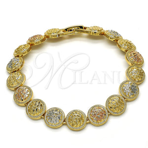 Pulsera Elegante 03.100.0046.1.07 Oro Laminado, Diamantado, Tres Tonos (09 MM Thickness, 7 Inches Length)