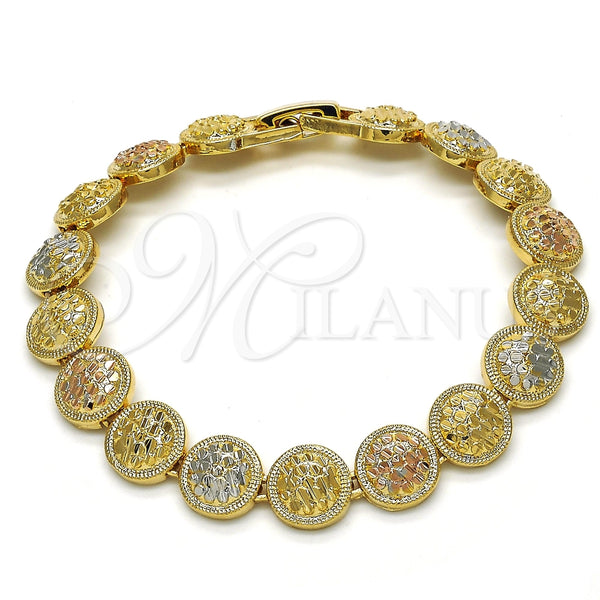 Pulsera Elegante 03.100.0046.1.07 Oro Laminado, Diamantado, Tres Tonos (09 MM Thickness, 7 Inches Length)
