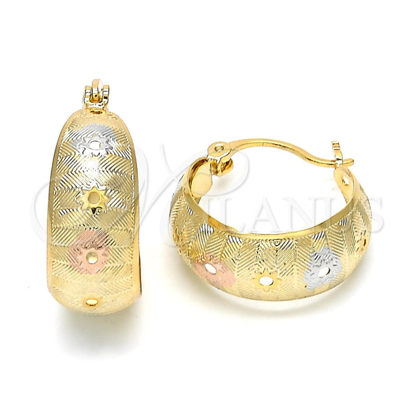 Argolla Pequeña 02.106.0002.1.20 Oro Laminado, Diseño de Flor, Pulido, Tres Tonos