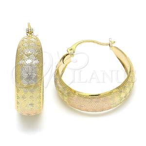 Argolla Mediana 02.106.0003.1.30 Oro Laminado, Diseño de Llave Griega, Pulido, Tres Tonos