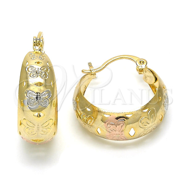 Argolla Pequeña 02.106.0007.1.20 Oro Laminado, Diseño de Mariposa, Pulido, Tres Tonos