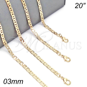Gargantilla Basica 04.213.0133.20 Oro Laminado, Diseño de Mariner, Pulido, Tono Dorado (0.60 Gauge, 03 MM Thickness, 20 Inches Length)