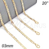 Gargantilla Basica 04.213.0133.20 Oro Laminado, Diseño de Mariner, Pulido, Tono Dorado (0.60 Gauge, 03 MM Thickness, 20 Inches Length)