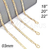Gargantilla Basica 04.213.0133.20 Oro Laminado, Diseño de Mariner, Pulido, Tono Dorado (0.60 Gauge, 03 MM Thickness, 20 Inches Length)