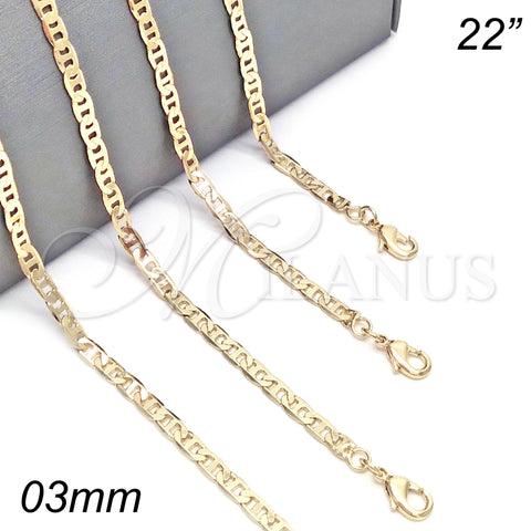 Gargantilla Basica 04.213.0133.22 Oro Laminado, Diseño de Mariner, Pulido, Tono Dorado (0.60 Gauge, 03 MM Thickness, 22 Inches Length)