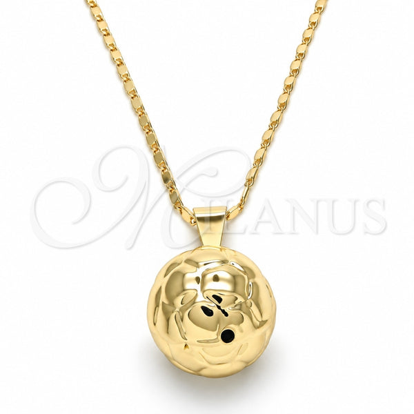 Collares con Dije 04.163.0005.20 Oro Laminado, Diseño de Bola, Pulido, Tono Dorado (02 MM Thickness, 20 Inches Length)