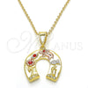 Dije Religioso 05.253.0043 Oro Laminado, Diseño de Elefante y Búho, con Granate Zirconia Cubica, Pulido, Tono Dorado