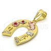 Dije Religioso 05.253.0043 Oro Laminado, Diseño de Elefante y Búho, con Granate Zirconia Cubica, Pulido, Tono Dorado