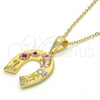 Dije Religioso 05.253.0043 Oro Laminado, Diseño de Elefante y Búho, con Granate Zirconia Cubica, Pulido, Tono Dorado