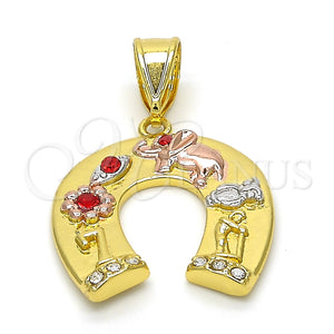 Dije Religioso 05.253.0043 Oro Laminado, Diseño de Elefante y Búho, con Granate Zirconia Cubica, Pulido, Tono Dorado