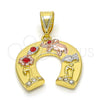 Dije Religioso 05.253.0043 Oro Laminado, Diseño de Elefante y Búho, con Granate Zirconia Cubica, Pulido, Tono Dorado