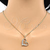 Collares con Dije 04.195.0013.20 Oro Laminado, Diseño de Corazón y Arco, con Blanca Zirconia Cubica, Pulido, Tono Dorado (02 MM Thickness, 20 Inches Length)