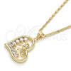 Collares con Dije 04.195.0013.20 Oro Laminado, Diseño de Corazón y Arco, con Blanca Zirconia Cubica, Pulido, Tono Dorado (02 MM Thickness, 20 Inches Length)
