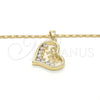 Collares con Dije 04.195.0013.20 Oro Laminado, Diseño de Corazón y Arco, con Blanca Zirconia Cubica, Pulido, Tono Dorado (02 MM Thickness, 20 Inches Length)