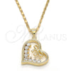 Collares con Dije 04.195.0013.20 Oro Laminado, Diseño de Corazón y Arco, con Blanca Zirconia Cubica, Pulido, Tono Dorado (02 MM Thickness, 20 Inches Length)