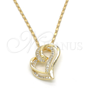 Collares con Dije 04.195.0023.20 Oro Laminado, Diseño de Corazón, con Blanca Micro Pave, Pulido, Tono Dorado (02 MM Thickness, 20 Inches Length)