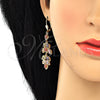 Arete Largo 02.323.0007.1 Oro Laminado, Diseño de Oja, con Multicolor Zirconia Cubica, Pulido, Tono Dorado