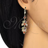 Arete Largo 02.323.0007.1 Oro Laminado, Diseño de Oja, con Multicolor Zirconia Cubica, Pulido, Tono Dorado