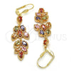 Arete Largo 02.323.0007.1 Oro Laminado, Diseño de Oja, con Multicolor Zirconia Cubica, Pulido, Tono Dorado