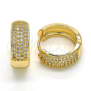 Argolla Huggie 02.210.0102.20 Oro Laminado, con Blanca Micro Pave, Pulido, Tono Dorado