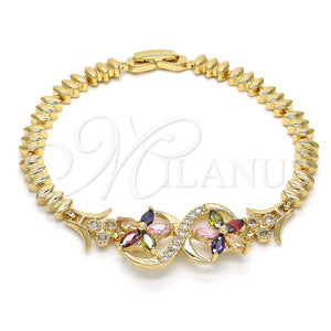 Pulsera Elegante 03.210.0085.1.08 Oro Laminado, Diseño de Flor, con Multicolor Zirconia Cubica, Pulido, Tono Dorado (06 MM Thickness, 8 Inches Length)
