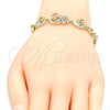 Pulsera Elegante 03.210.0088.08 Oro Laminado, Diseño de Cisne y Corazón, con Blanca Zirconia Cubica, Pulido, Tono Dorado (08 MM Thickness, 8 Inches Length)