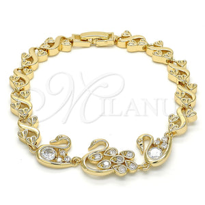Pulsera Elegante 03.210.0088.08 Oro Laminado, Diseño de Cisne y Corazón, con Blanca Zirconia Cubica, Pulido, Tono Dorado (08 MM Thickness, 8 Inches Length)
