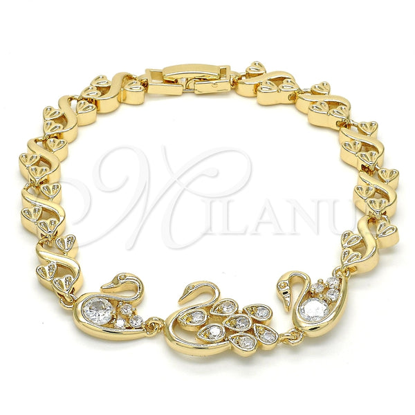 Pulsera Elegante 03.210.0088.08 Oro Laminado, Diseño de Cisne y Corazón, con Blanca Zirconia Cubica, Pulido, Tono Dorado (08 MM Thickness, 8 Inches Length)