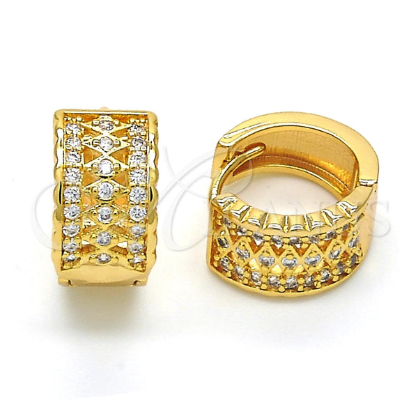 Argolla Huggie 02.304.0009.15 Oro Laminado, con Blanca Micro Pave, Pulido, Tono Dorado