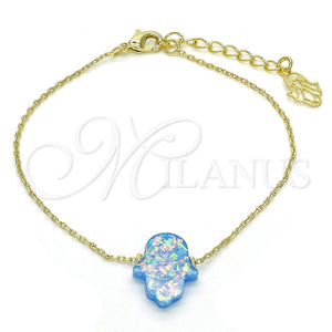 Pulsera Elegante 03.99.0001.07 Oro Laminado, Diseño de Mano de Dios, con Topacio Azul Opal, Pulido, Tono Dorado (01 MM Thickness, 7 Inches Length)
