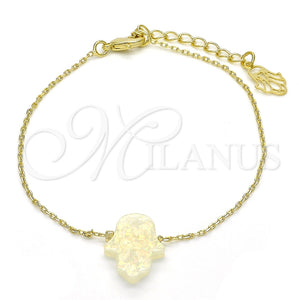 Pulsera Elegante 03.99.0001.1.07 Oro Laminado, Diseño de Mano de Dios, con Blanca Opal, Pulido, Tono Dorado (01 MM Thickness, 7 Inches Length)