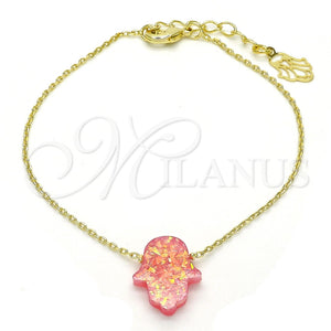 Pulsera Elegante 03.99.0001.2.07 Oro Laminado, Diseño de Mano de Dios, con Rosado Opal, Pulido, Tono Dorado (01 MM Thickness, 7 Inches Length)