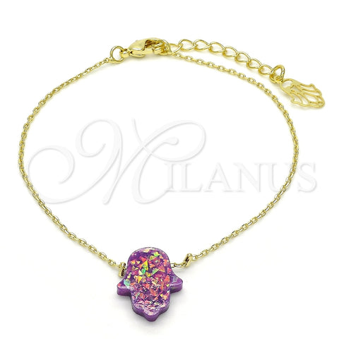 Pulsera Elegante 03.99.0001.3.07 Oro Laminado, Diseño de Mano de Dios, con Amatista Opal, Pulido, Tono Dorado (01 MM Thickness, 7 Inches Length)