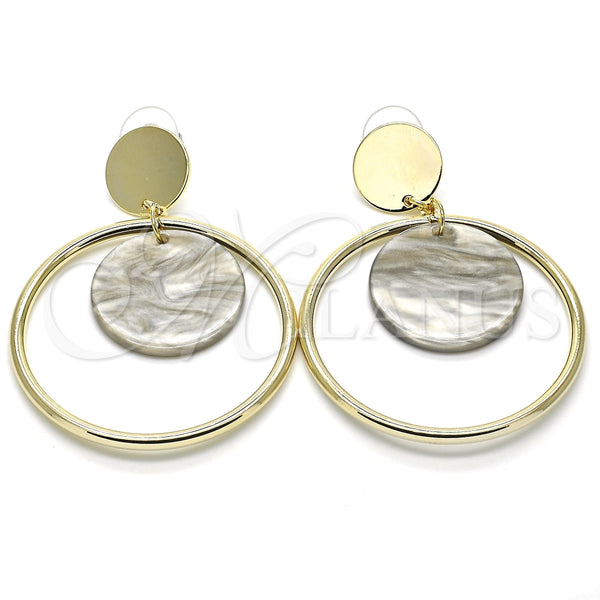 Arete Largo 02.268.0071.1 Oro Laminado, con Gris Madre Perla, Pulido, Tono Dorado