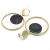 Arete Largo 02.268.0071.3 Oro Laminado, con Negro Opal, Pulido, Tono Dorado