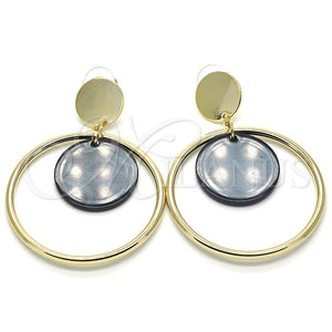 Arete Largo 02.268.0071.3 Oro Laminado, con Negro Opal, Pulido, Tono Dorado