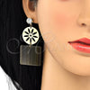 Arete Largo 02.268.0072.1 Oro Laminado, Diseño de Flor, con Blanca Zirconia Cubica, Resinado Mostaza, Tono Dorado
