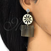 Arete Largo 02.268.0072.1 Oro Laminado, Diseño de Flor, con Blanca Zirconia Cubica, Resinado Mostaza, Tono Dorado