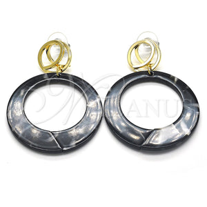 Arete Largo 02.268.0073 Oro Laminado, Resinado Negro, Tono Dorado