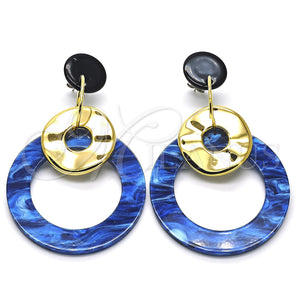 Arete Largo 02.268.0074.2 Oro Laminado, Resinado Azul, Tono Dorado
