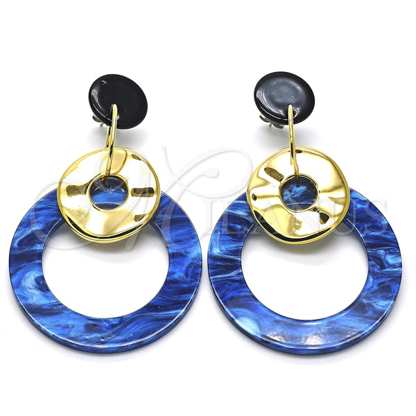 Arete Largo 02.268.0074.2 Oro Laminado, Resinado Azul, Tono Dorado