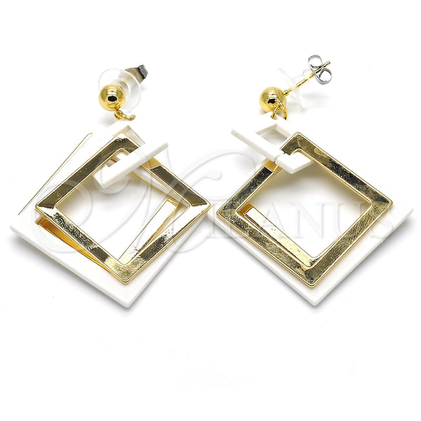 Arete Largo 02.268.0075 Oro Laminado, Resinado Blanco, Tono Dorado