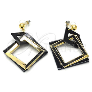 Arete Largo 02.268.0075.1 Oro Laminado, Resinado Negro, Tono Dorado