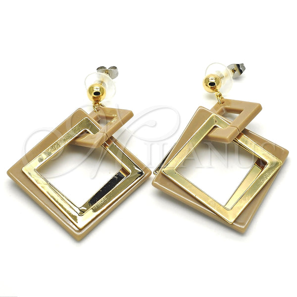 Arete Largo 02.268.0075.2 Oro Laminado, Resinado Marron, Tono Dorado