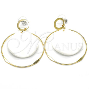 Arete Largo 02.268.0076 Oro Laminado, Resinado Blanco, Tono Dorado