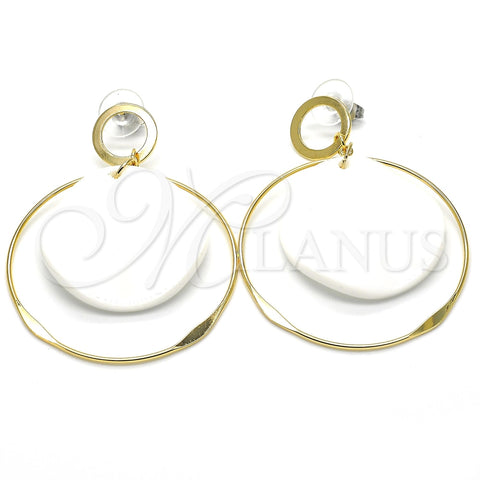 Arete Largo 02.268.0076 Oro Laminado, Resinado Blanco, Tono Dorado