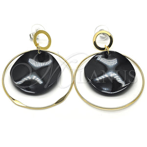 Arete Largo 02.268.0076.1 Oro Laminado, Resinado Negro, Tono Dorado