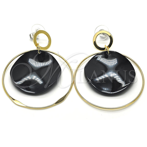 Arete Largo 02.268.0076.1 Oro Laminado, Resinado Negro, Tono Dorado