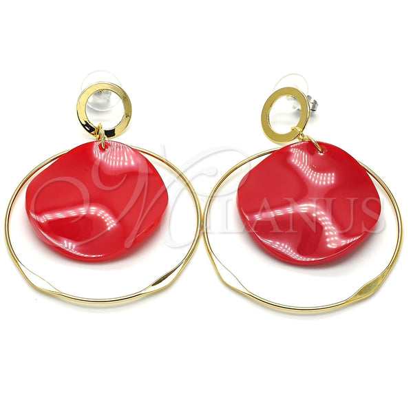 Arete Largo 02.268.0076.2 Oro Laminado, Resinado Rojo, Tono Dorado