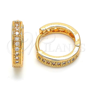 Argolla Huggie 02.267.0059.15 Oro Laminado, con Blanca Micro Pave, Pulido, Tono Dorado